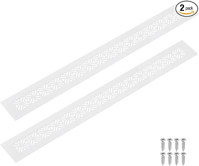 uxcell 2Pcs Aluminum Alloy Air Vents, 500 x 50mm / 19.7 x 2" Rectangle Louvered Ventilation Grille Cover with Mounting Screws for Door Cabinet Wardrobe, White