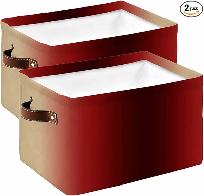 Dark Red Yellow Ombre Storage Bins Cubes Waterproof Cloth Storage Basket, Farmhouse Modern Gradient Art Foldable Storage Bags for Shelf Clothes Storages Organizers with Handles 15x11x9.5 in 2PCS