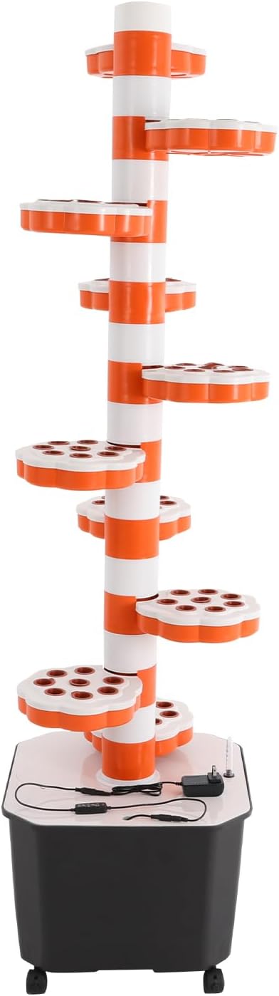 80 Pots Hydroponic Grow Tower 10-Tier Vertical Hydroponic Gardening Tower System Indoor Garden Kit w/Automatic Watering 7.93 Gal Tank 15W Pump (11.89 Gallons Water Tank)