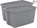 (2 Pack) Extra Large 30 Gallon Storage Bin with Locking Snap-On Lid, Plastic Storage Container, Gray