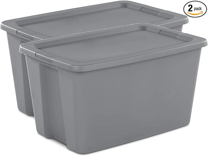 (2 Pack) Extra Large 30 Gallon Storage Bin with Locking Snap-On Lid, Plastic Storage Container, Gray