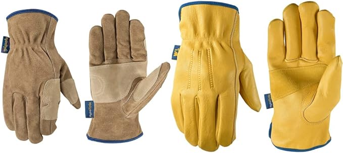 Wells Lamont mens Work Gloves (Large Pack of 1 US) and Wells Lamont unisex adult Men's Water Resistant Leather Work Gloves (Large Pack of 1 US)