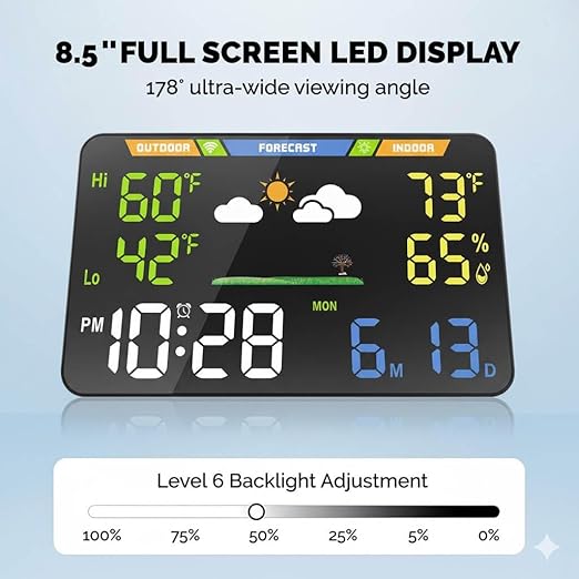 EnvyBox WiFi Weather Station 8.5" LED Display | No App Required, Syncs Weather & Calendar, Dual Power, Privacy Focused, Black