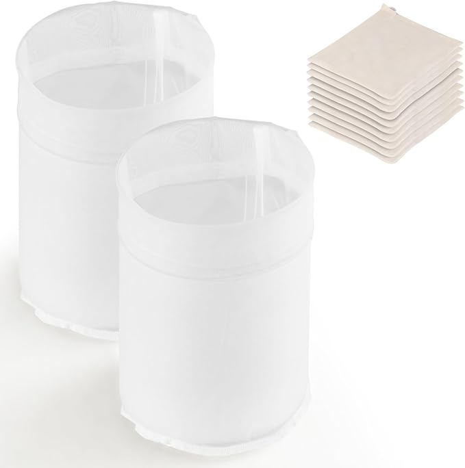 VEVOR Brew Bags, 2 PCS Food Grade Nylon Material Grain Bag, 10 PCS Natural Cotton-Linen Hop Bag, Easy to Clean, Reusable & Ultra-Fine Mesh Home Brewing Bags, Only for Our Automatic Beer Brewer