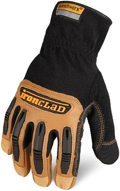 Ironclad Ranchworx Work Gloves RWG2, Premier Leather Work Glove, Performance Fit, Durable, Machine Washable, (1 Pair), RWG2-05-XL,Brown/Black
