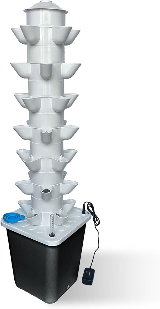 35 Pots Hydroponic Tower, Hydroponics Growing System Tower, Vertical Tower Planter, Pump Tower with Timer Automatic Watering, Irrigation Pump and Movable Water Tank, for Hydroponic Lovers, Grey