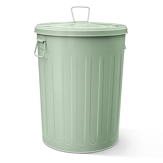 Plexon 20 Gallon Metal Trash Can with Lid Outdoor Large Trash Bin Steel Garbage Can for Garage Patio Farmhouse Bucket Bird Seed Storage Can Heavy Duty Round Container, Green