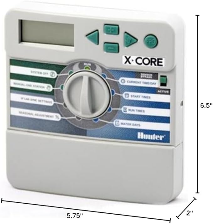 Hunter X-Core XC400i Indoor Sprinkler Timer, 4 Zone Irrigation Controller, Easy Programming, Sprinkler System Timer for Yard and Garden, Manual and Seasonal Adjust, No WiFi Needed