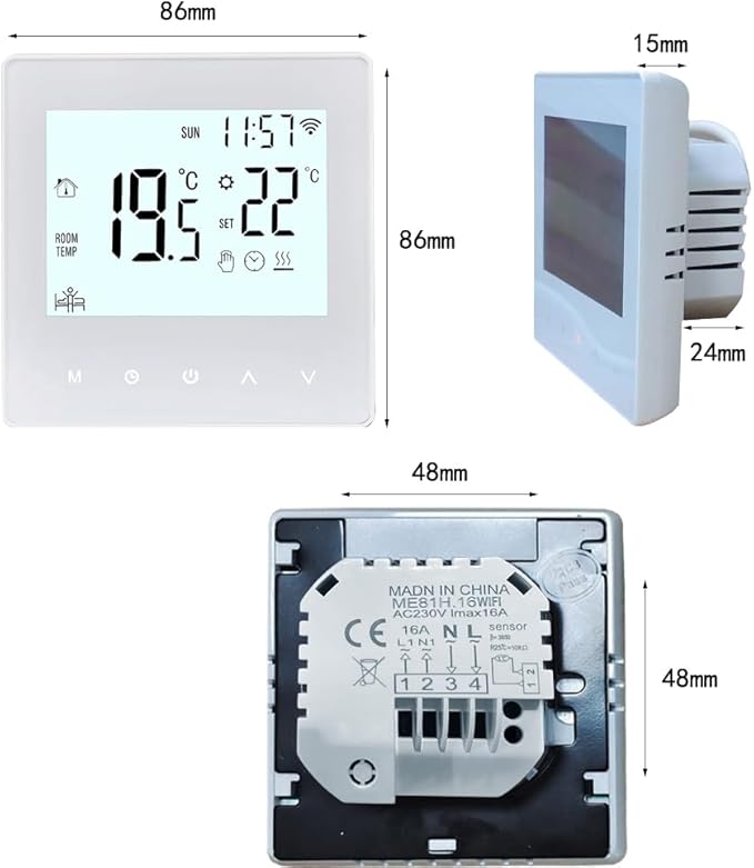 Aoresac Thermostat Smart Tuya WiFi Thermostat 16A Digital Programmable LCD Display Underfloor Heating Temperature Controller Digital Intelligent Wall Thermostat for Electric Heating