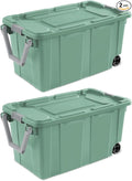 Plastic Storage Bin, 40 Gallon Lidded Stackable Storage Box with Latch Lid, Light Green, 2 Count