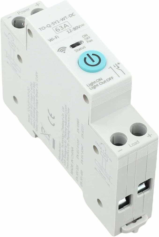 1x For Tuya DC WIFI Smart Switch 63A 12-80V Wireless Remote Control Circuit Breaker With App-Scheduling-And-Interlock TO-Q-SY1-WT-DC