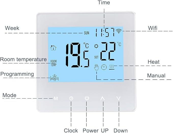 Aoresac Thermostat Smart Tuya WiFi Thermostat 16A Digital Programmable LCD Display Underfloor Heating Temperature Controller Digital Intelligent Wall Thermostat for Electric Heating