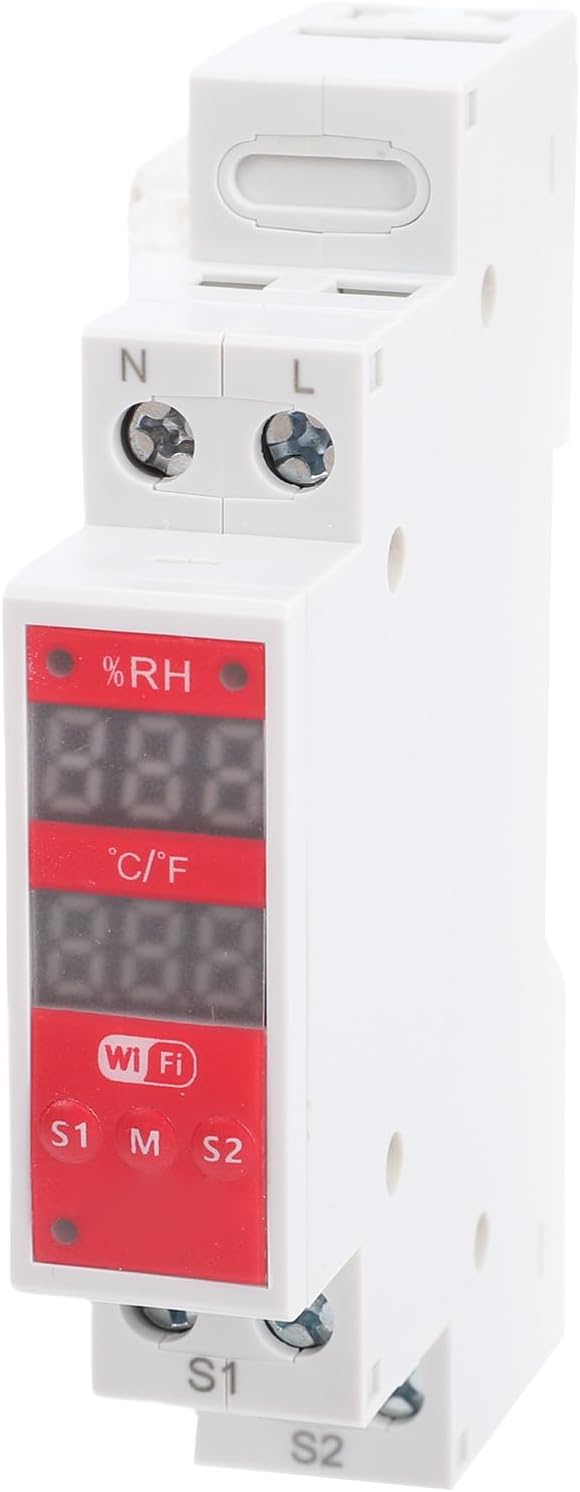 Smart Temperature Humidity Switch, WiFi Controller with Probe, 16A for Home Farm Remote Monitoring, Convenient DIN Rail Mount