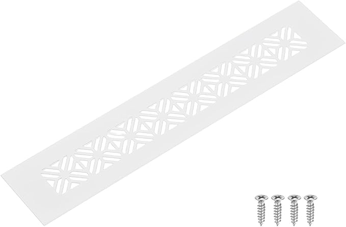 uxcell Aluminum Alloy Air Vents, 250 x 50mm / 9.8 x 2" Rectangle Louvered Ventilation Grille Cover with Mounting Screws for Door Cabinet Wardrobe, White