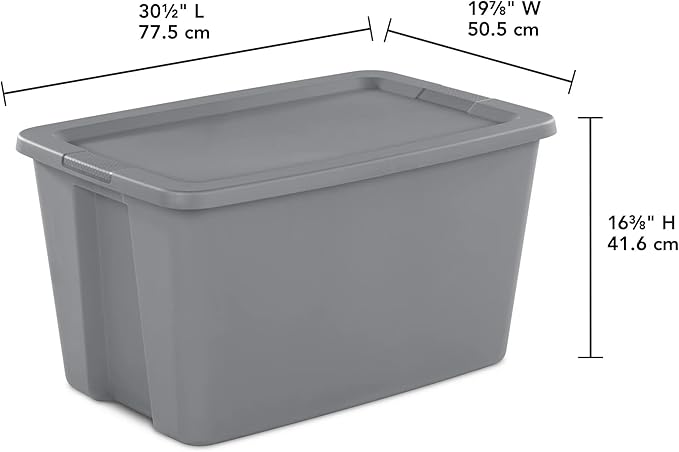 (2 Pack) Extra Large 30 Gallon Storage Bin with Locking Snap-On Lid, Plastic Storage Container, Gray