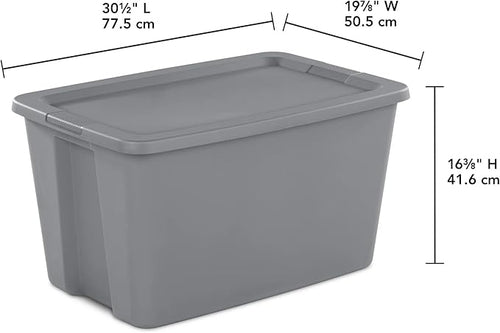 (2 Pack) Extra Large 30 Gallon Storage Bin with Locking Snap-On Lid, Plastic Storage Container, Gray