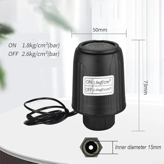 Self Priming Water Pump Controller Adjustable Pressure Switch for Steady Flow Precise Pressure Regulation Easy Installation Tought Plastic Metal 1/4 3/8 Thread Black for Home Industrial(3/8 1.8-2.6kg)