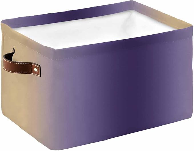 Purple Yellow Ombre Storage Bins Cubes Waterproof Cloth Storage Basket, Farmhouse Modern Gradient Art Foldable Storage Bags for Shelf Closet Clothes Storages Organizers with Handles 15x11x9.5 in 1PCS