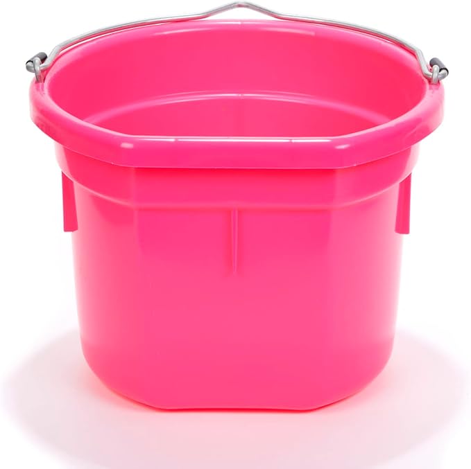 Little Giant® Flat Back Plastic Animal Feed Bucket | Animal Water and Feed Bucket with Metal Handle | 8 Quarts | Hot Pink