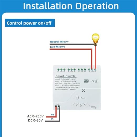 4 Ch WiFi Smart Temperature Humidity Realy Switch,AC 85-250V or USB 5V Smart Life/Tuya app Dry Contact Compatible with Alexa Google Home (AC 85-250V)