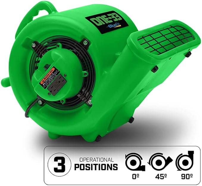 BlueDri One-33 Air Mover, 1/3 HP 2900 CFM Industrial Water Damage Flood Restoration Carpet and Floor Drying Blower Fan (Green)