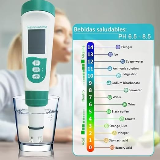 5-in-1 Digital Water Quality Tester with TDS/EC/pH/Salinity/Temperature, Backlit LCD Display, Portable Water Quality Tester for Drinking Water, Hydroponics, Aquariums, Swimming Pools & Laboratories.