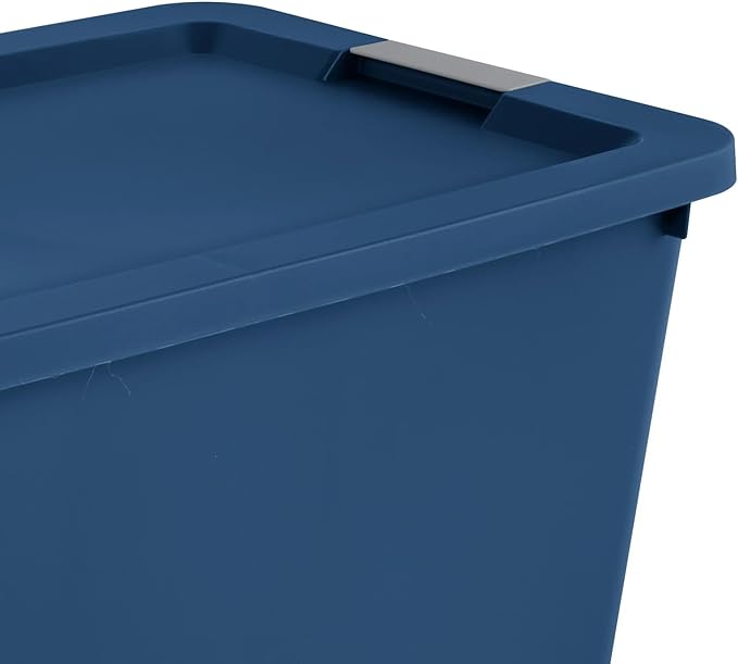 (2 pack) 34 Gallon Extra-Large Storage Bin, Plastic Storage Container with Latching Lid, Stackable Blue Bin for Home Garage Organization