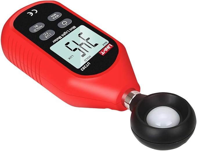 UNI-T UT383 Light Meter Lux Meter Lumens Digital Illuminance Meter 0~199,900 Lux (0~18,500 FC) Foot Candles Luxmeter for Film Photography Plants Photometer Lighting Intensity Brightness Measurement