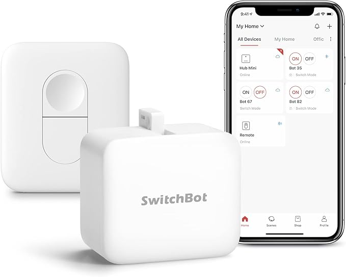 Switchbot Smart Switch Button Pusher (Bluetooth) – Fingerbot for Rocker Switch/One-Way Buttons, App Timer Control, No Wiring, Optional Hub Required for Voice/Remote, White