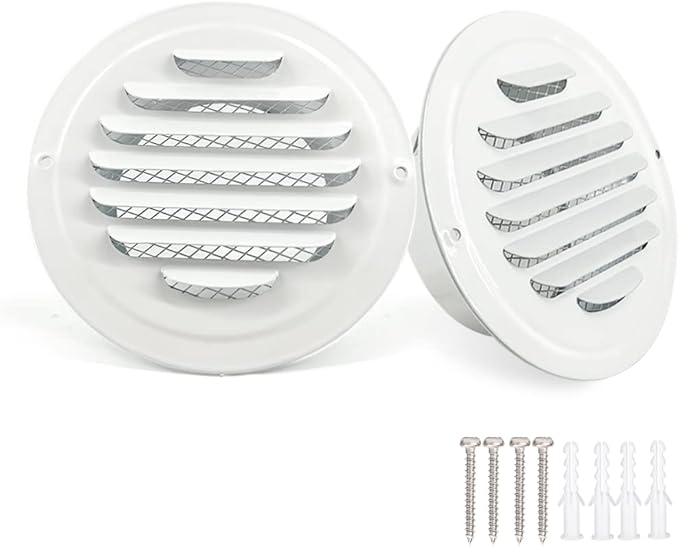6 Inch Round Air Vent Covers,LouanXpert Stainless Steel Soffit Vent Covers with Built-in Fine Mesh for Garage, Apartment,House,Office (150mm - 2PCS)