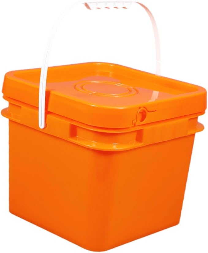 Square Bucket All Purpose Pail Large Capacity Food Storage Container with Handle and Lid for Home Improvement Outdoor Picnics, 8L 23.7x23.7x20.95cm