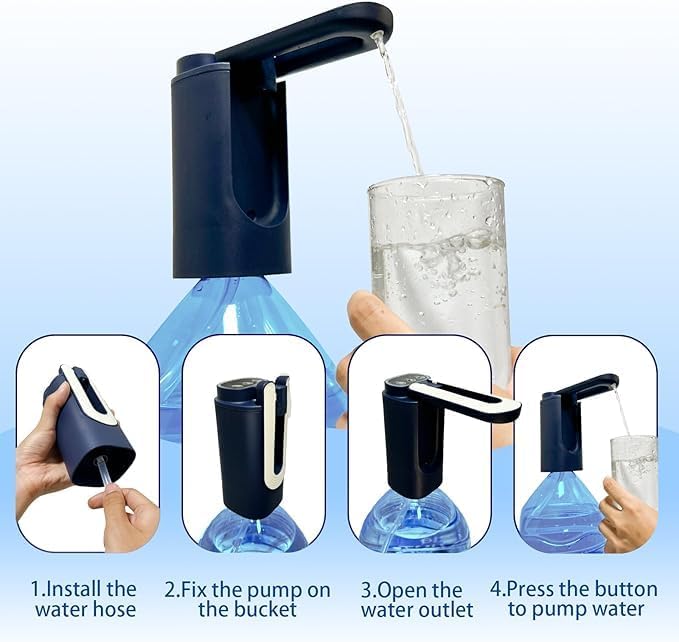 5 Gallon Water Bottle Pump Foldable Spout, Automatic Water Dispenser Type-C Charging Portable Electric Water Jug Dispenser (Black+White)