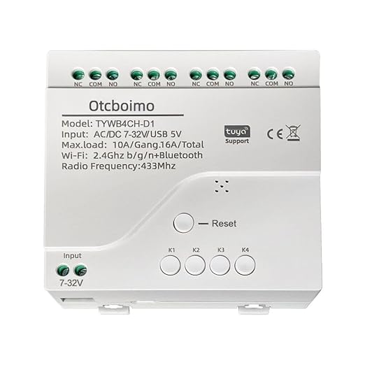 Smart WiFi Wireless Relay Switch Module, Tuya 4CH AC/DC 7-32V/ USB 5V Smart Life Remote Control Dry Contact Momentry Switch Compatible with Alexa and Google Home