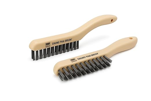 10“ Plastic Handle Wire Brush Set (5624) – 2 Pack 4 Row Scratch Brush Premium Carbon Steel Bristles, Durable, for Paint Removal, Rust Removal, Scrubbing, Deep Cleaning