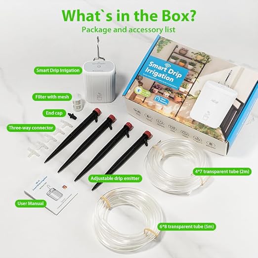 WIFI Automatic Plant Waterer, DIY Automatic Drip Irrigation Kit for 10 Potted Plants, Auto & Manual & Delay Watering Mode/Water Shortage Alert/Irrigation Records,Compatible w Alexa Tuya/Smart Life App
