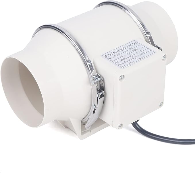129CFM 4 Inch Inline Duct Fan Tube Ventilation Fan Silent Waterproof Vent Exhaust Blower Air Circulation Duct Fan for Kitchen Bathroom Toilet Grow Tent Greenhouses 220 m³/h (4 inch/White)