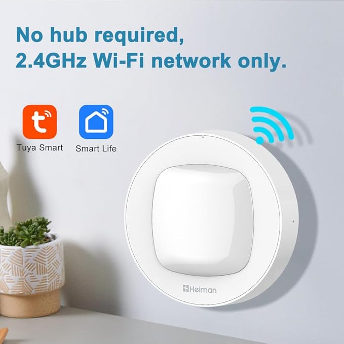 Heiman WiFi Smart Motion Sensor, Wireless Home Security PIR Motion Detector, Real-Time App Notifications and Large Area Detection, Contact Sensor for Tuya App Smart Home Automation