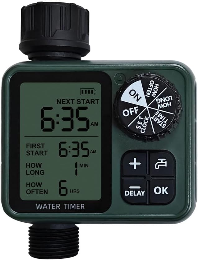 Water Timer for Outdoor Garden Hose Programmable Water Timer with Rain Delay/Manual/Automatic Watering System，Automatic Drip Irrigation Controller System for Lawn Yard Garden Watering，1 Outlet