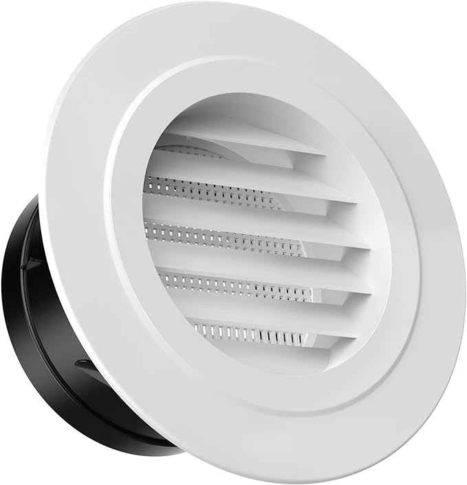 HG Power Soffit Vents 4 inch, Round Vent Cover with Built-in Screen Mesh, ABS Louver 4” Exhaust Vent for Exhaust Fan, HVAC Ducting, Bathroom, Kitchen, Garage Use, 100mm, White