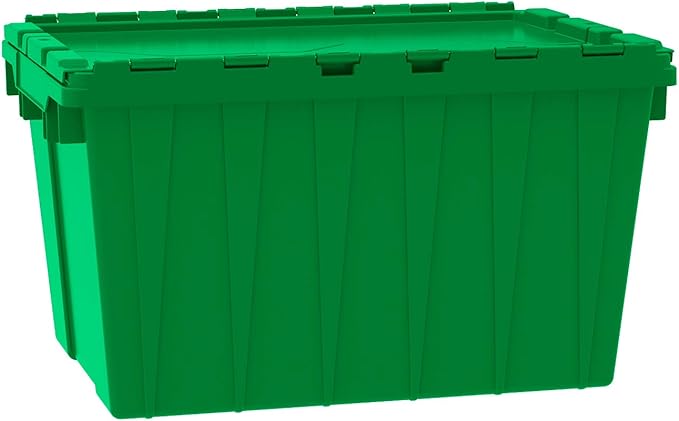 Akro-Mils 39120 Industrial Lidded Plastic Storage Container, Nesting and Stackable Plastic Storage Box with Lid Attached, Organization Tote for Garage and Warehouse, 21.5"x15.25"x12.5", Green (6-Pack)