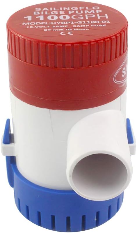 12V Bilge Pump-1100 GPH,1-1/8“(29mm) Outlet,Non-Automatic Submersible Marine Water Pump for Boat, Rvs,Pond