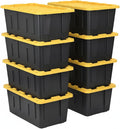 27 Gallon Heavy Duty Storage Container with Lid, Plastic, Durable and reusable, used indoor and outdoor, 20.6" D x 30.6" W x 14.3" H, 4 Pack Or 8 Pack ! (Yellow and Black, 8 Pack)