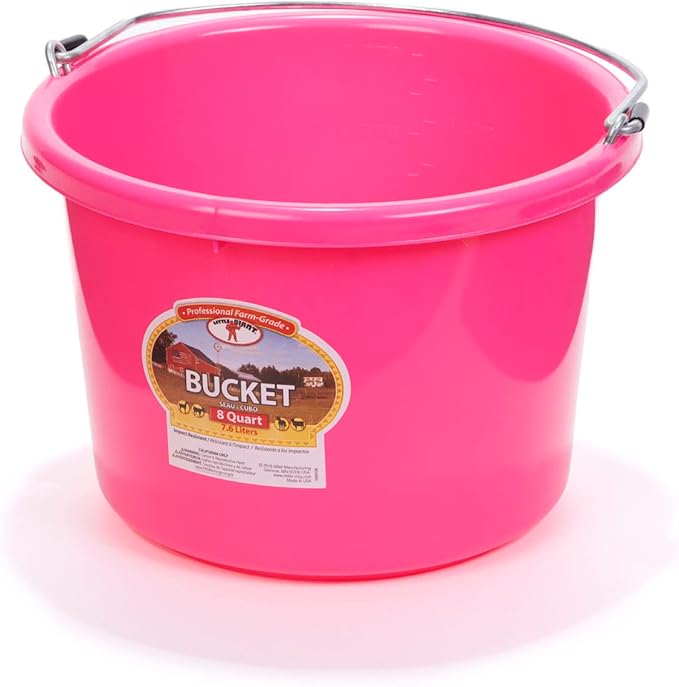 Little Giant® Plastic Animal Feed Bucket | Round Plastic Feed Bucket with Metal Handle | Made in USA | 8 Quarts | Hot Pink