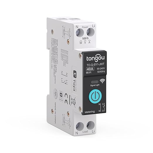 TONGOU DIY 1P+N Smart Wi-Fi Switch, Work with Alexa and Google Assistant for Voice Control, 40A with Energy Monitor, Smart Life/Tuya APP Remote Control, Timer Functions, DIN Rail Mounted,FCC Certified