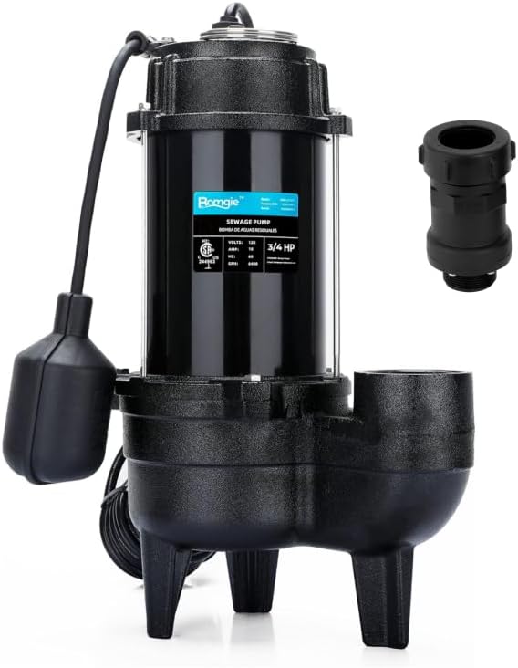 3/4 HP Sewage/Effluent Pump, 6400 GPH Submersible Basement Sewer Pump with 2'' Check Valve Connector