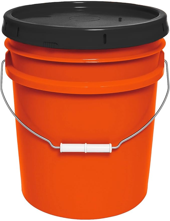 MKS Plastics 5-Gallon Bucket with Airtight Lid – Made in USA, Food Grade BPA Free Plastic, Heavy Duty Multi-Use, Metal Handle with Grip, Stackable Storage – Orange, 1 Pack
