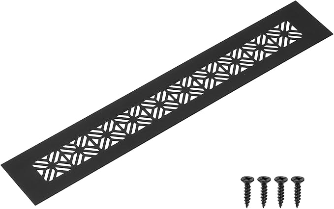 uxcell Aluminum Alloy Air Vents, 300 x 50mm / 11.8 x 2" Rectangle Louvered Ventilation Grille Cover with Mounting Screws for Door Cabinet Wardrobe, Matt Black