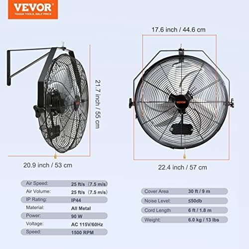 VEVOR 18 Inch Wall Mount Fan, 3-Speed IP44 Waterproof Industrial Fan, Max. 4150 CFM for Outdoor, Commercial, Residential, Greenhouse, Workshop, ETL Listed, 2-Pack
