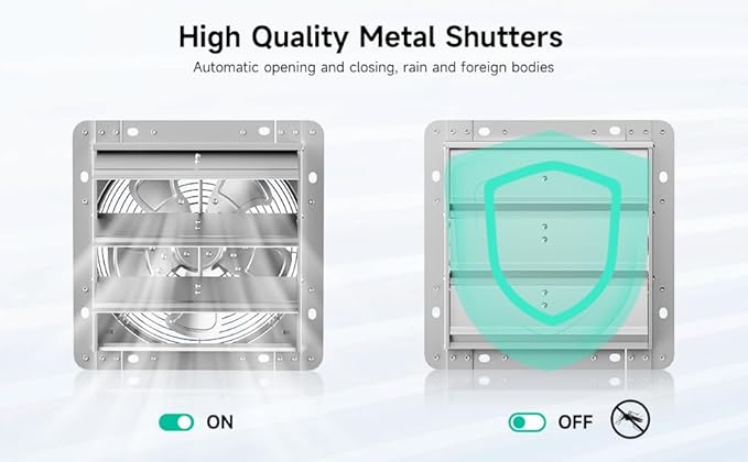 10 Inch Shutter Exhaust Fan, 5-Blade 1160 CFM Wall Vent Fan with Ball Bearing Motor, Automatic Shutter, Built-in Switch for Garage Shed Greenhouse Ventilation