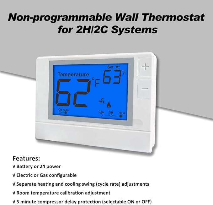 Multi Stage Thermostat for Home Cooling and Heating, 2 Heat/2 Cool, Super Clear Large Display, Blue Backlit